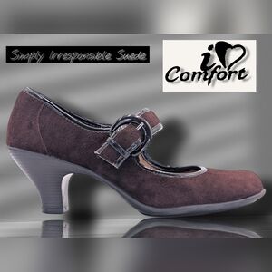 I Love Comfort Size US 9M|EU 41.5 Women Retro Brown Suede Heel Cushioned Soles